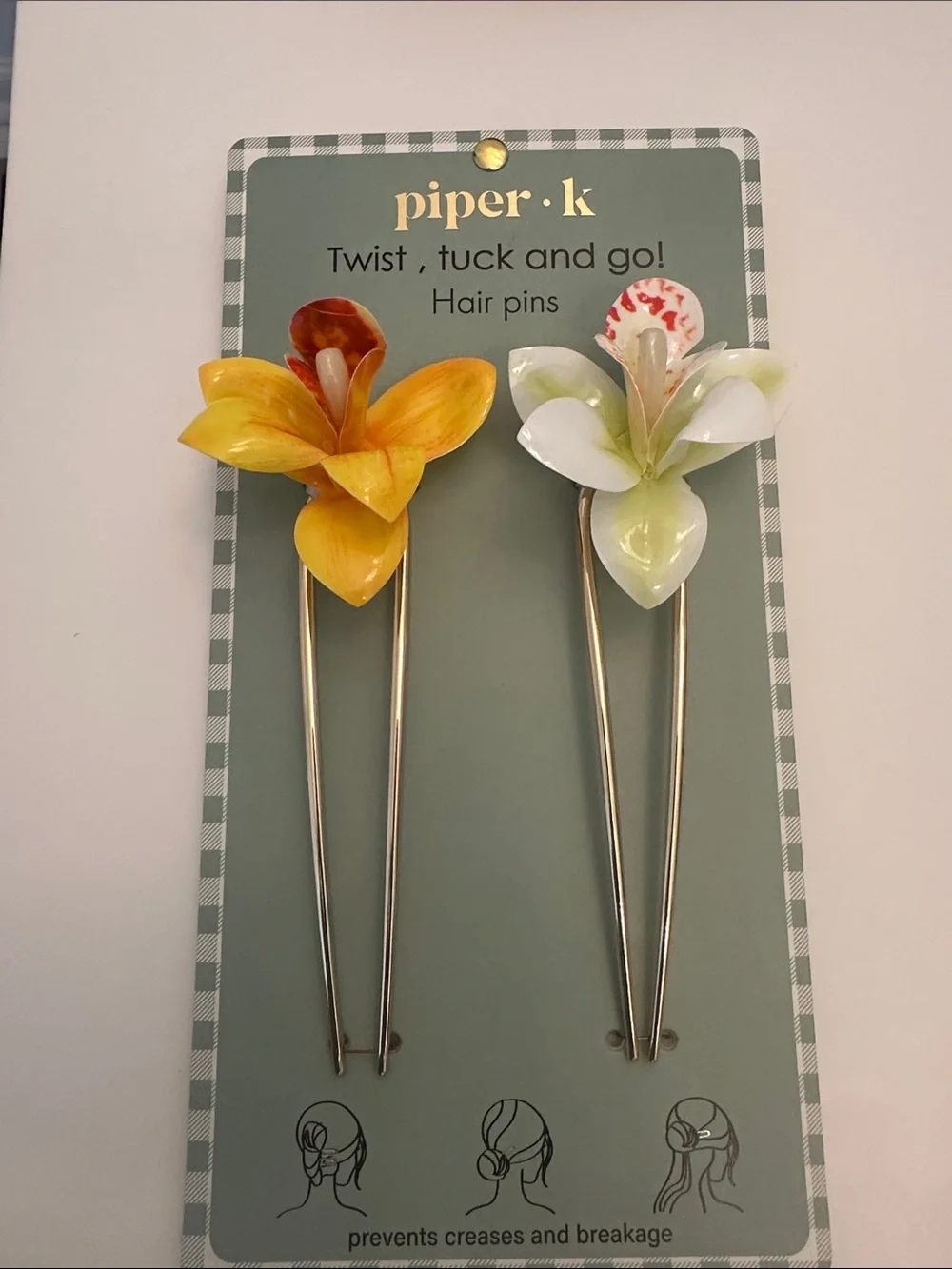 piper·k Floral Twist Hair Pins - Yellow & White